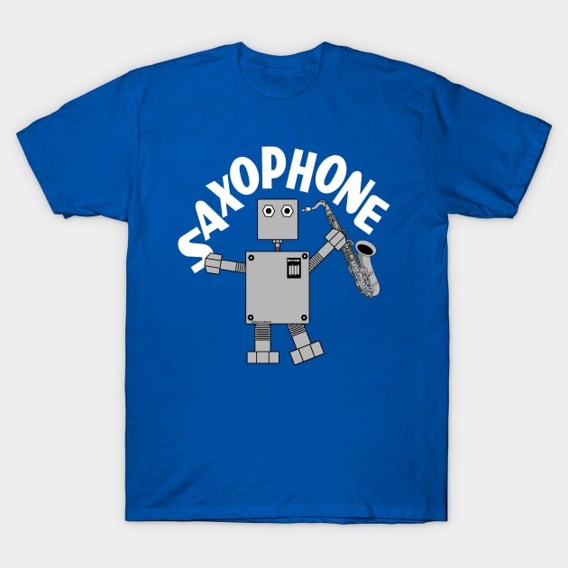 Saxophone Robot White Text T-Shirt by Barthol Graphics